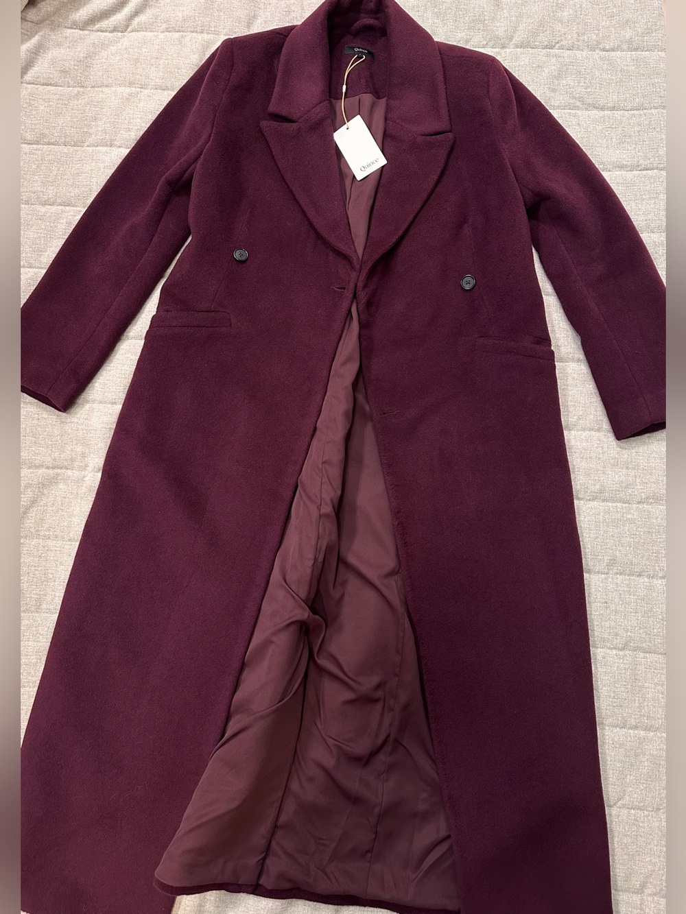 NWT Quince Women’s S Wool Cashmere Tailored Long Coat Burgundy - Picture 5 of 11